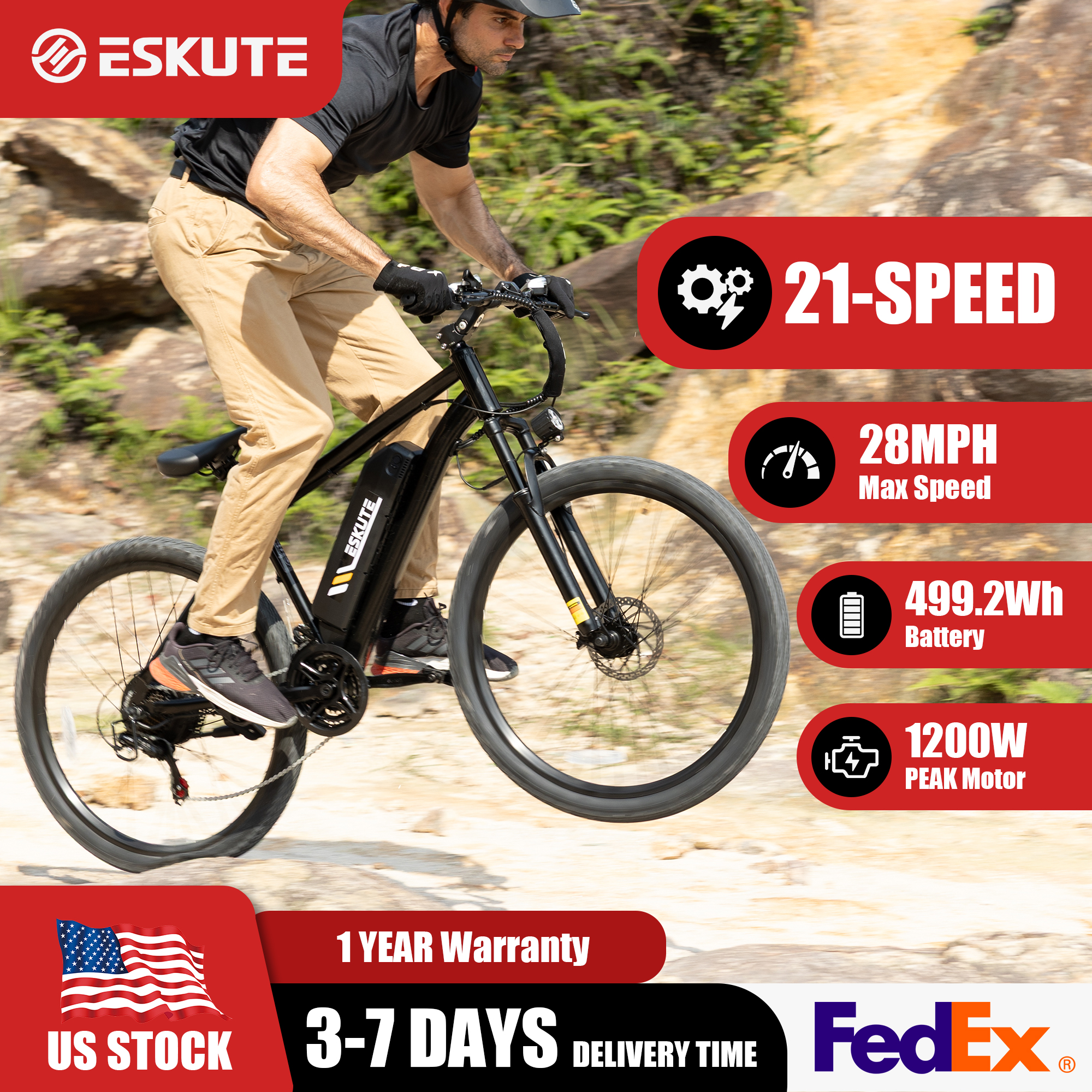 Cycling Gear - ESKUTE M200 Electric Bicycle – 21-Speed